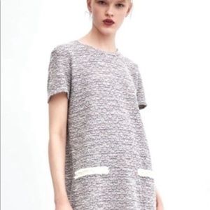 Zara Trafaluc rainbow tweed dress. fringed hem, pearl detail on faux pocket. S